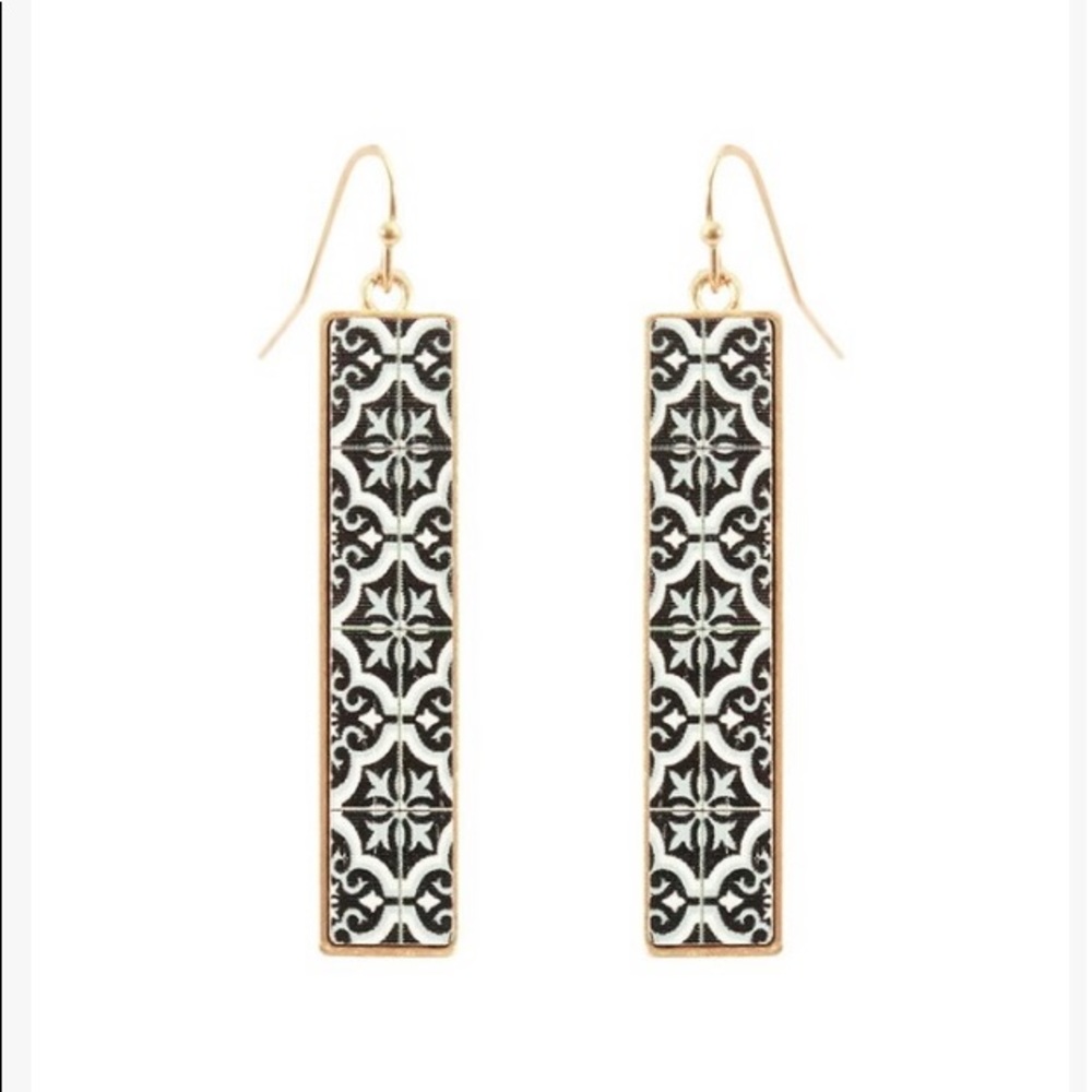Geometric patterned earrings.  Wood.  Bohemian style.  Beautiful